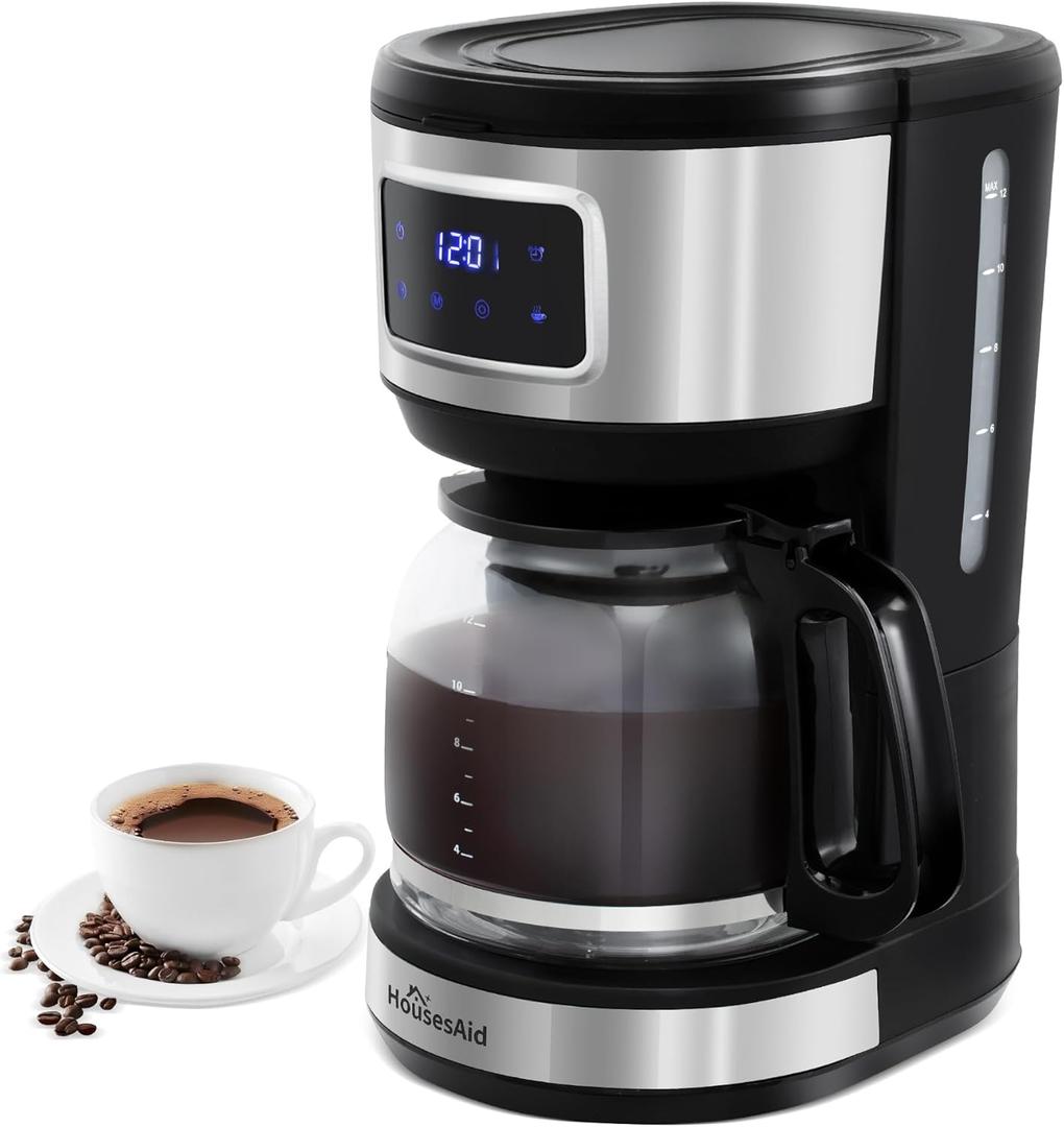 12 Cup Programmable Coffee Maker,Touchscreen Drip Coffee Maker-12 Cup Keep-Warm Function, Auto Shut-Off,Stainless Steel Construction,Permanent Filter,Ideal for Home and Office Use