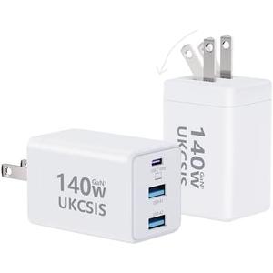 1Pack Mac Book Charger 140W, USB C Fast Charger Foldable 3-Port Multi-Device Fast Power Adapter, USB C Charger for MacBook pro/Air, Dell, Samsung Galaxy, iPad Pro, and More(White)