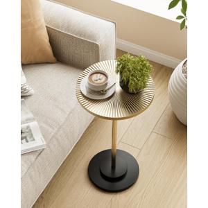 Round Side Table, Small Drink Table for Small Spaces, Modern Accent End Table with Metal Leg for Living Room, Bedroom, Corners, and Office (Gold)