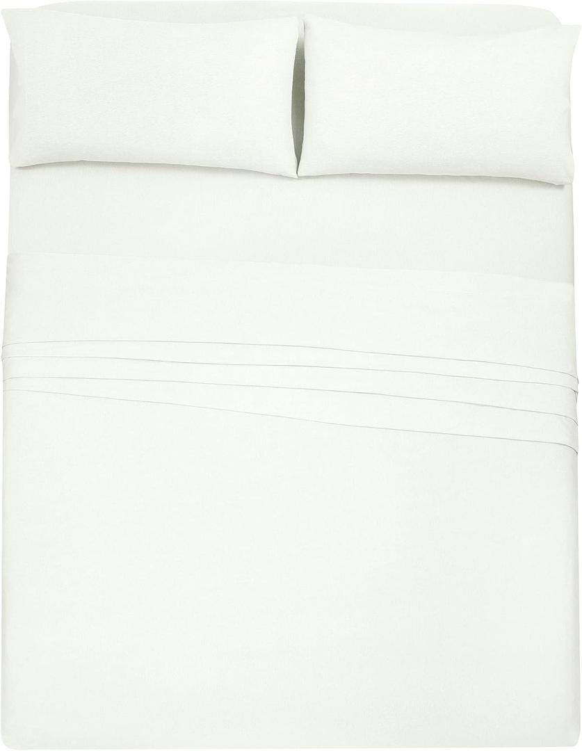 LAMANNI Jersey Sheet Set - Soft, Deep Pockets, Cooling Effect, Expandable - 4 Piece Bedding Set (White, King)