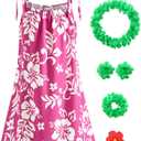 Girls Hawaiian Costume Rose Red Slip Dress with Flower Print Kids Halloween Costumes Luau Party Outfit (5-6 Years/120)