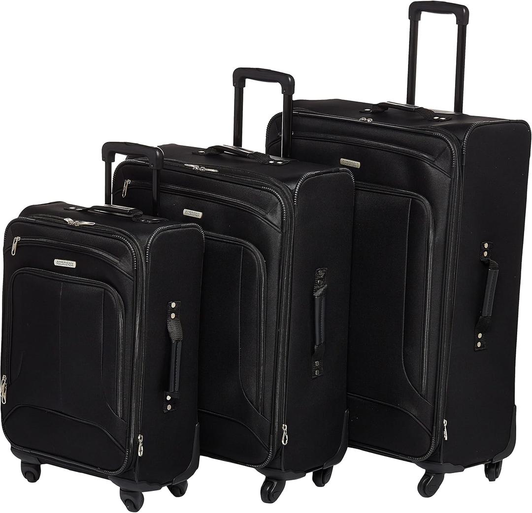 American Tourister Pop Max Softside Luggage with Spinner Wheels, Black, 3-Piece Set (21/25/29)