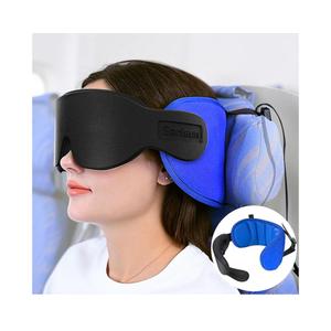 Travel Pillows for Airplanes, Airplane Pillow with 3D Eye Mask for Sleeping, 360° Support Headrest for Long Flight, Road Trip, Stop Bobblehead Travel Essential Airplane Sleep Head Strap, Blue