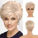 Breathable Lightweight Blonde Wigs Human Hair Short Pixie Straight Cut Heat Resistant Cap for Everyday Natural Styling (White Gold,4inch)