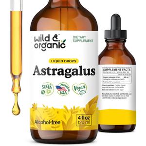Wild & Organic Astragalus Root Extract Drops - Immune Support - 4 oz | Brain Support & Seasonal Defense - Liquid Astragalus Supplement - Add to Tea - Membranaceus Herb - Alcohol-Free Tincture. Bbd 10/2027