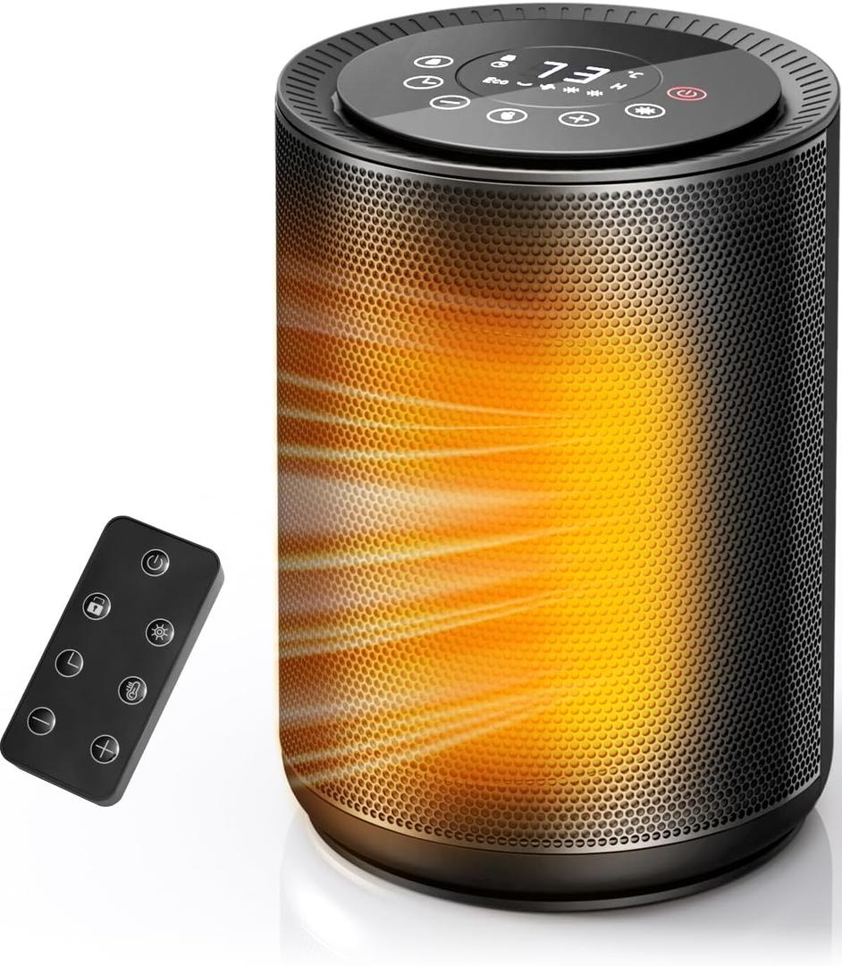 Small Space Heater for Indoor Use, Portable Electric Heater with Remote, Thermostat, Child Lock and Overheat Protection ETL, 3 Heating Modes Electric Fan for Home/Office,1500W(Black) (Deep Black-Touch Control)