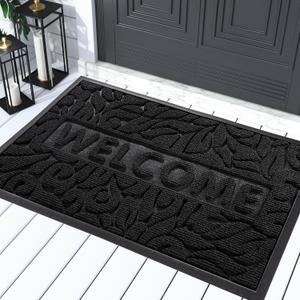 Yimobra Welcome Mat Outdoor 29.5x17, Waterproof Non-Slip Outdoor Mats for Front Door Outside Entrance, Low-Profile Entryway Mat Indoor for Garage Patio, Black