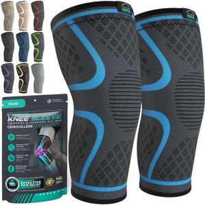 Modvel Compression Knee Brace for Women & Men - 2 Pack Knee Brace for Women Running Knee Pain, Knee Support Compression Sleeve, Workout Sports Knee Braces for Meniscus Tear ACL & Arthritis Pain Relief (Medium, Blue)