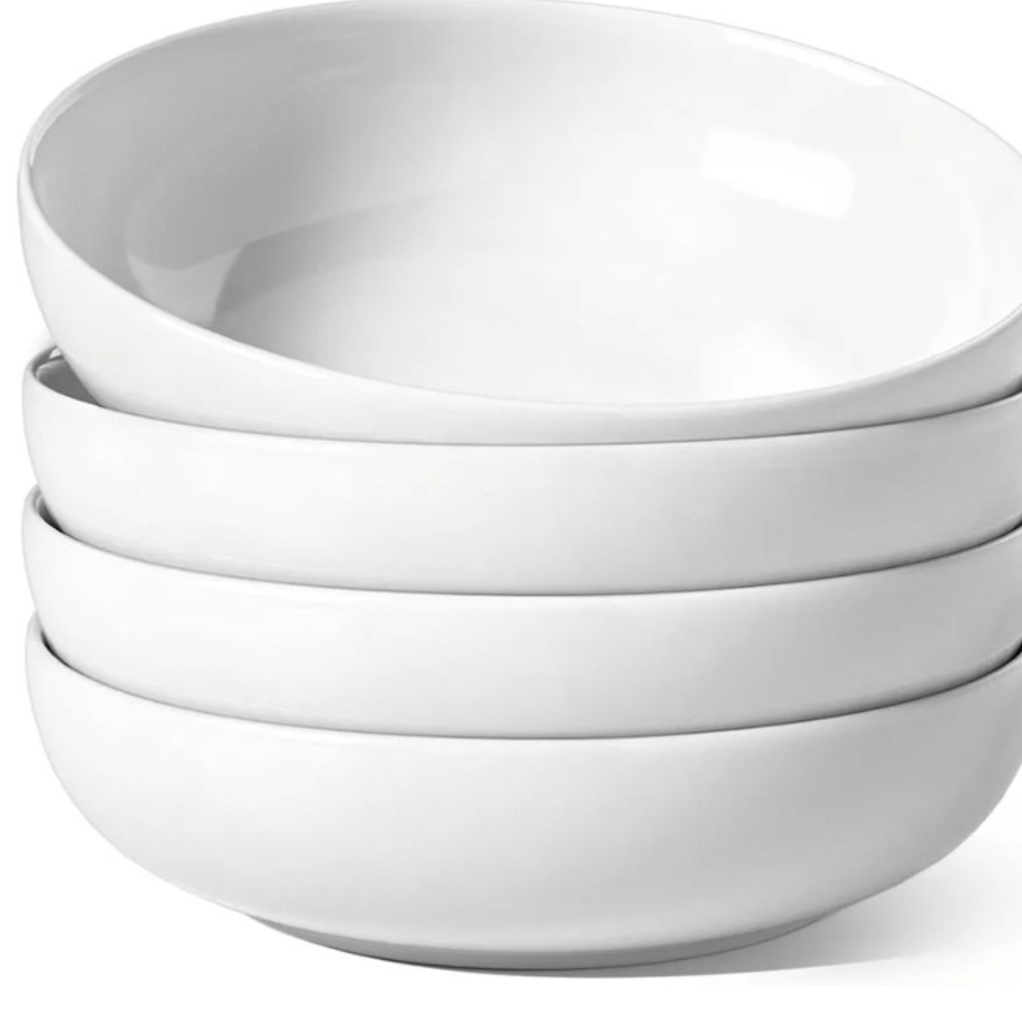 LE TAUCI Pasta Bowls 45 oz, Salad Bowls Set for Serving Soup, Pasta, Noodle, Dinner, Large Kitchen Bowl Plates, Microwave Safe - 8.5 Inch, Set of 4, White