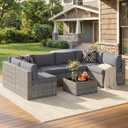 May in Color 7 Pieces Wicker Outdoor Patio Furniture Set, Patio Sectional Sofa with Coffee Table, All-Weather Outdoor Sectional Furniture for Garden Backyard, Grey