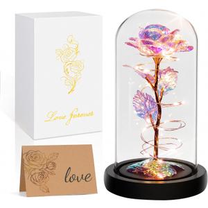 Childom Valentines Day Rose Gifts for Her, Birthday Gifts for Women Mom Mothers Day, Flowers for Delivery Prime, Colorful Light Up Rose in A Glass Dome, Anniversary Valentines Roses Gift for Wife Daughter