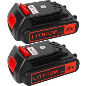 Battery 20v for BLACK+ DECKER Lithium: Batteries 20 Volt Max 4.0 ah Replacement Compatible with Cordless Power Tools XR Li- ion 2 Pack 20volt Drill LBXR20 LBXR2020 LBX20 LBXR2520