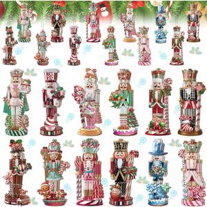 Barydat 36 Pcs Christmas Candy Nutcracke Ornaments for Tree Wooden Nutcracker Christmas Tree Hanging Decoration Set for Xmas Crafts Holiday Decor Xmas Party Supplies