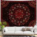 Accnicc Boho Mandala Tapestry Wall Hanging Hippie Bohemian Floral Flower Medallion Tapestry Aesthetic Large Vintage Black Red Indian Tapestries for Bedroom Living Room Dorm Decor 80 x 60 Inch