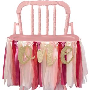One High Chair Tutu Skirt Banner - Burgundy, Peach and Ivory First Birthday Banner,Smash Cake Garland (Burgundy TUTU)