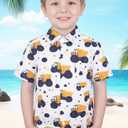 Boys Button Down Shirts Dress Short Sleeve Kids Collared Excavator 3-4T (White)