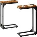 QEEIG Narrow C Shaped Side Table Set of 2 Living Room Sets Slim Couch Tray Tables Skinny Thin Small Farmhouse 7 inch Width, Rustic Brown (017-18BN)