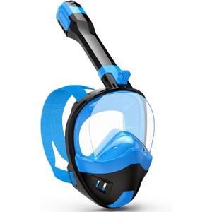 Full Face Snorkel Mask, Snorkeling Gear for Adults Kids with Latest Dry Top Breathing System and Detachable Camera Mount, with 180 Degree Panoramic View, Size: Large-X-Large