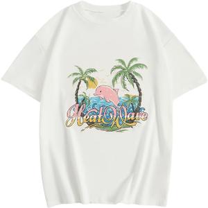 Girl's Drop Shoulder Letter Star Print Tee Tops Loose Short Sleeve Crew Neck T Shirts, 10Y