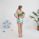 Girls Swimsuits Hawaiian Teen Bathing Suits 3 Piece Tropical Floral Ruffle Strap Bikini Set with Cover Up Skirt 9-16T (Green)
