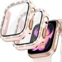 Goton 2-Pack Bling Case for Apple Watch Series 11/10 Screen Protector 46mm, Women Glitter Diamond Rhinestone Bumper Face Cover for iWatch Accessories 46 mm (Pink+Pink)