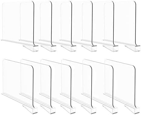 Hmdivor Acrylic Shelf Dividers for Closet Organization, Closet Shelf Organizer Closet Separator for Wood Shelves Clear Shelf Dividers for Closets (12 Pack)