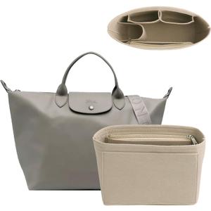 Felt Purse Organizer Insert for Longchamp Le Pliage, Handbag Insert with Multi-Pockets Fits Speedy, Neverfull and More (Small, Beige)