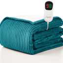 Homemate Heated Blanket Electric Throw - 50"x60" Heating Blanket Throw 1/2/4/6/8 Hours Auto-Off 10 Heat Levels Over-Heat Protection Soft Flannel Sherpa ETL Certification (17 - Enamel Blue (Striped))