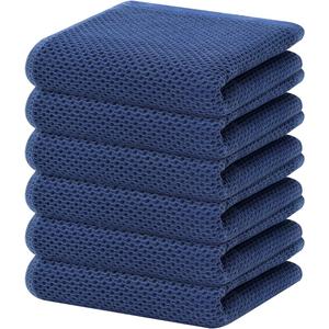 Homaxy 100% Cotton Waffle Weave Kitchen Dish Towels, Ultra Soft Absorbent Quick Drying Cleaning Towel, 13 x 28 Inches, 6-Pack, Navy Blue