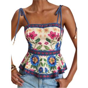 RoseSeek Women's Floral Going Out Cami Top Sleeveless Spaghetti Strap Camisole Peplum Summer Tops Multicolor X-Large
