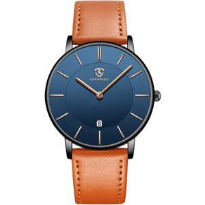 BEN NEVIS Watch, Mens Watch, Minimalist Fashion Simple Wrist Watch Analog Date with Leather Strap (01-OrangeBlue-P)