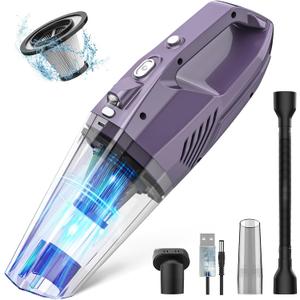 Handheld Vacuum Cordless - Car Vacuum Portable & Small Vacuum Cleaner with 6KPa Suction, USB Vacuum Cordless Rechargeable, HEPA Filter, LED Light for Pet Hair, Home, Car, Office - Includes Accessories (Purple)
