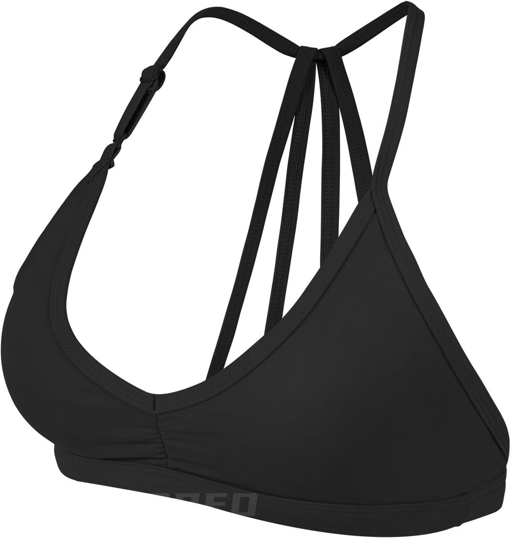 YEOREO Workout Sports Bras for Women Padded Strappy Open Back Gym Bra Light Impact Criss Cross Yoga Crop Top (Medium, Black)