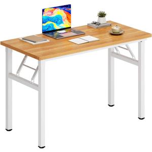 DlandHome Folding Desk - 31.5 Inch Small Computer Desk for Home Office - Folding Table Writing Table for Small Spaces - No Assembly Required - Teak & White Frame