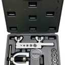 Automobile Double Flaring Tool kit with Extra 5 Dies(3/16,1/4,5/16,3/8 and 1/2 inch) of adapters for Brake Brass Tube and Copper Aluminum line.45 Degree Flare Tool.