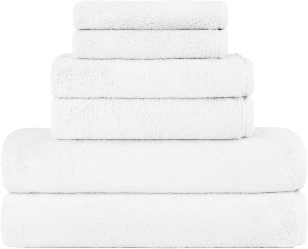 Orighty 6-Piece Towel Set - Soft & Lightweight - 2 Bath Towels, 2 Hand Towels, and 2 Wash Cloths - Absorbent & Quick Drying Microfiber Towel for Multipurpose, Bathroom, Gym, Sport, Yoga, Travel-White