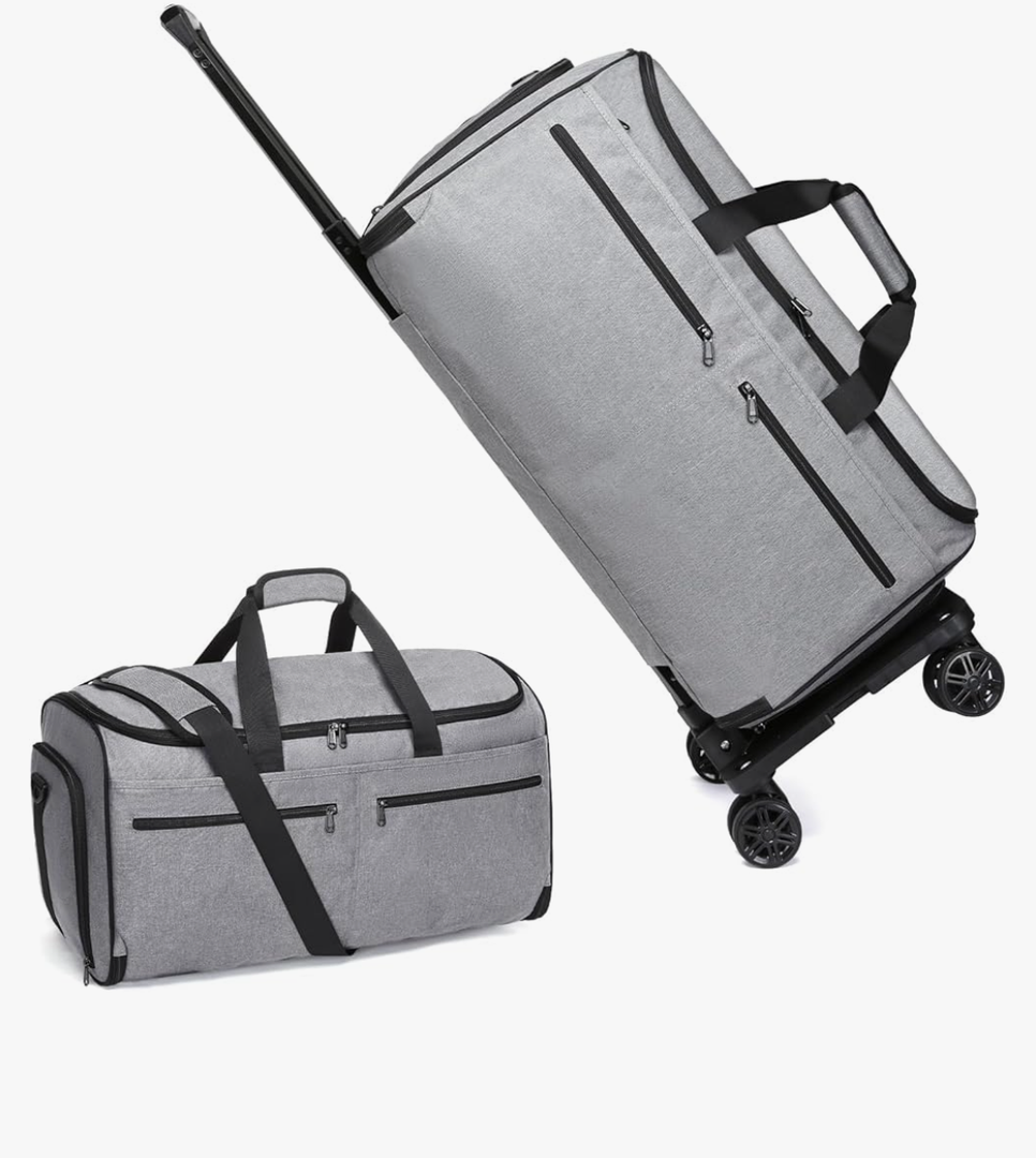 Bukere Rolling Garment Bag, Travel Garment Duffle Bag with Wheels, Carry on 3 in 1 Suit Luggage Bag with Detachable Trolley for Men Women Business Weekender