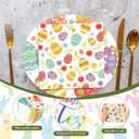 Havawish 150Pcs Easter Paper Plates and Napkins Sets 50Pcs 11 Inch Easter Disposable Oval Plates and 100 Pcs 13 Inch Easter Paper Napkins for Easter Spring Holiday Party Supplies(Easter Eggs)