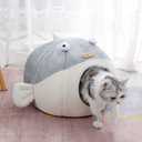 Lcybem Cat Beds for Indoor Cats - Cat Bed Cave with Removable Washable Cushioned Pillow, Soft Plush Premium Cotton No Deformation Pet Bed, Roomy Dolphin cat House Design ( L)