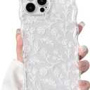 NITITOP Compatible with iPhone 12 Pro Case Curly Clear Cute Floral Flower Leaves Design for Women Girls Artistic Wavy Frame Soft TPU Shockproof Protective Full Camera Protection Cover - White