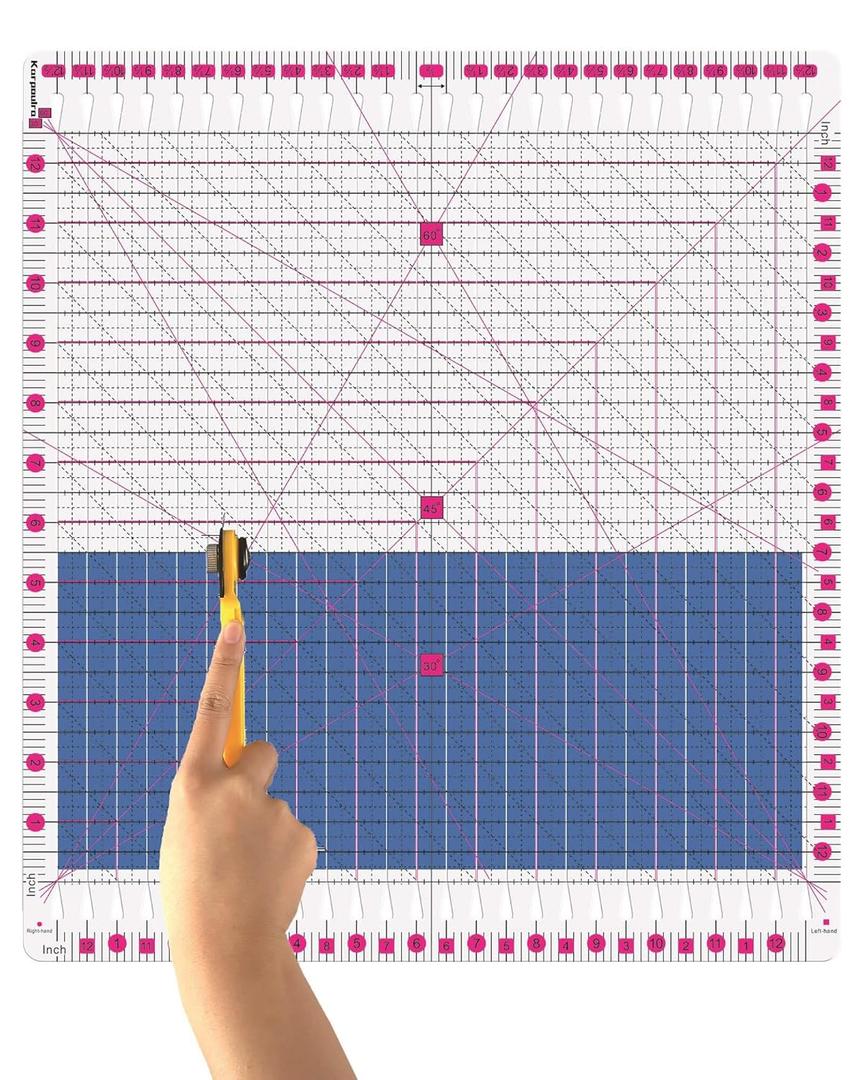 Quilting Ruler- 12.5 * 12.5" Slotted Rulers for Quilting and Sewing Quilt Strip Rulers for Fabric Precise Cutting (Pink)
