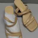 DREAM PAIRS Women's Strappy Heels Block Open Toe Low Heel Chunky Mules Sandals Dress Shoes (6, Nude)