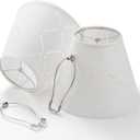 Lamp Shades Set of 2, 7 x 13 x 10 inch (Large Size), White Lamp Shade with Cut-out Stripe Design, Spider Lampshade with 8 inch Harp for Table and Floor Lamp, Modern White Lamp Cover, Assembly Required