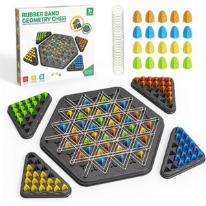 Chain Triangle Chess Game, Strategy Board Games for Kid 6-8-12, Chess Board Games for Adults, Family Games for Kids Adults, Triangle Rubber Band Game, 2 to 4 Players, Kids Christmas Birthday Gifts