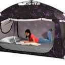 Indoor Instant Privacy Bed Tent for Sleeping, Quick Set-up Bed Canopies, Portable Bed Drapes with Large Space and 3 Doors (Starry, Twin)