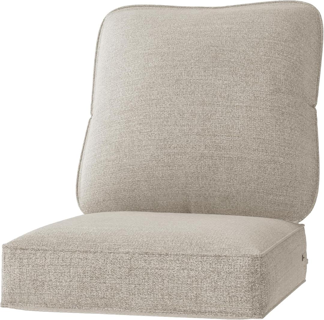 Outdoor Deep Seat Cushions 24 x 24 Inch Waterproof & Fade Resistant Replacement Patio Chair Cushions with Removable Cover (Beige) (1 PC)