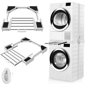 Washer Dryer Stacking Kit, Universal 29"/28"/27"/26"/25"/24" Stackable with Pull-Out Drying Rack, Adjustable Stacking Kit for Washer and Dryer, Connecting Frame with Ratchet Strap