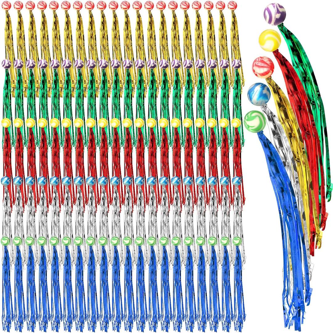 Leyndo 50 Pcs Comet Balls Rubber Bouncy Balls Bulk with Colorful Streamers Mini Ball with Tail for Birthday Party Favors Piñata Goodie Bag Stuffers, Assorted Colors