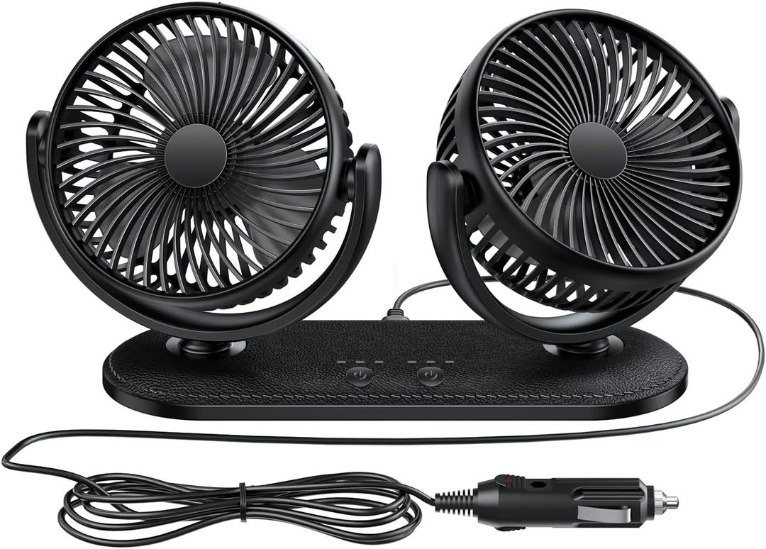 TriPole Car Fan 12V / 24V Portable Auto Cooling Fan Dual Head Rotatable Vehicle Fans 3 Speeds Strong Wind Electric Air Circulation Fans for Car Dashboard Truck SUV Sedan RV Van Boat Golf Cart