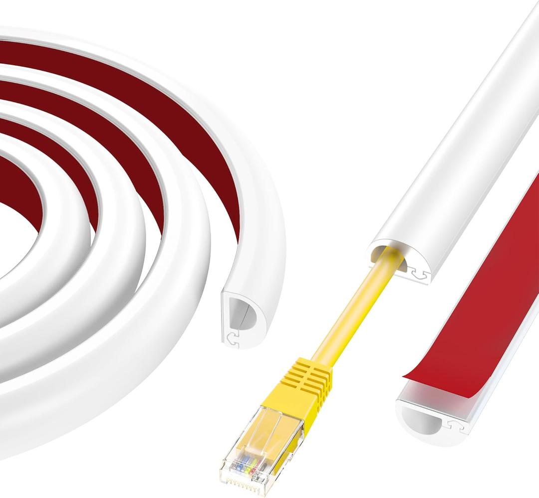 118" Cord Hider Wall, Self Adhesive Silicone Cord Covers for Wires On Wall, Cord Hider for Wall Mount TV, Flexible Cable Cover Raceway Kit for 1 Wire, White (0.59" W x 0.39" H)